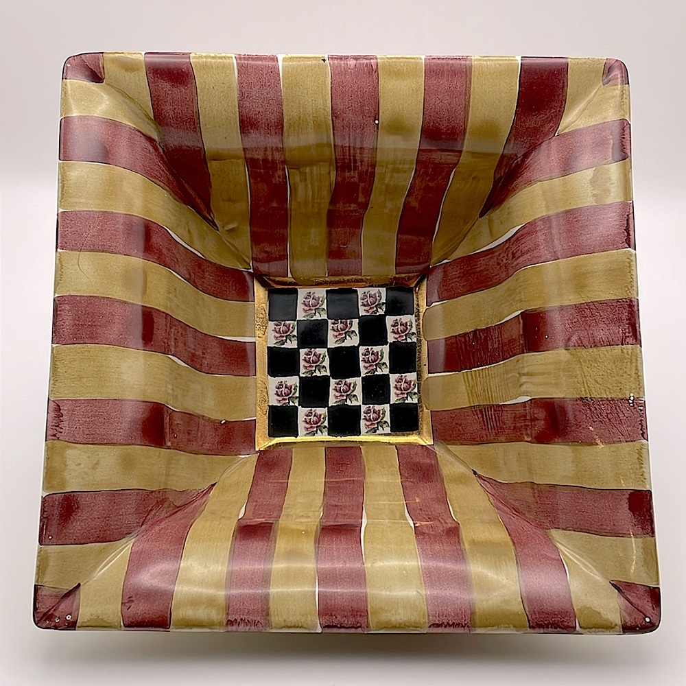 Mackenzie-Childs, redware, Retired Torquay Frank Mustard pattern, square bowl